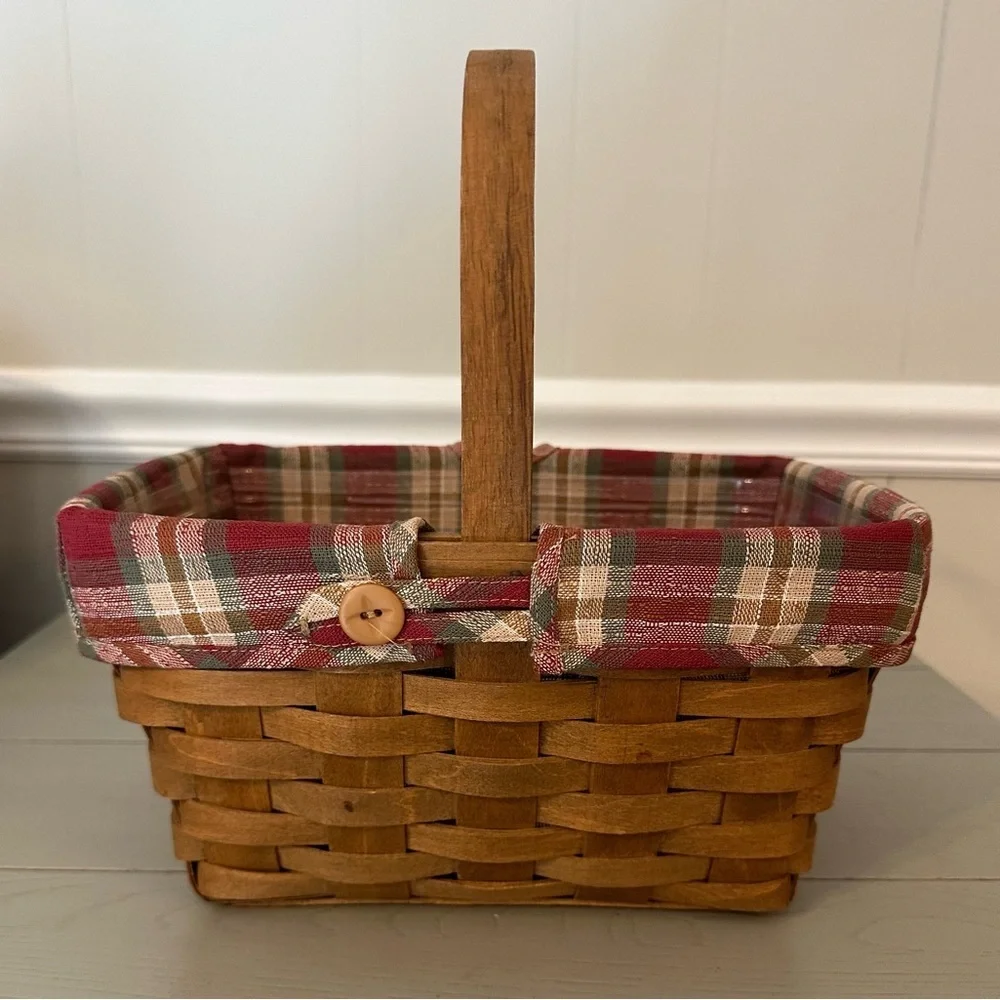 Longaberger Vintage Rectangle Spring Basket with Fabric and Plastic Liners 1985